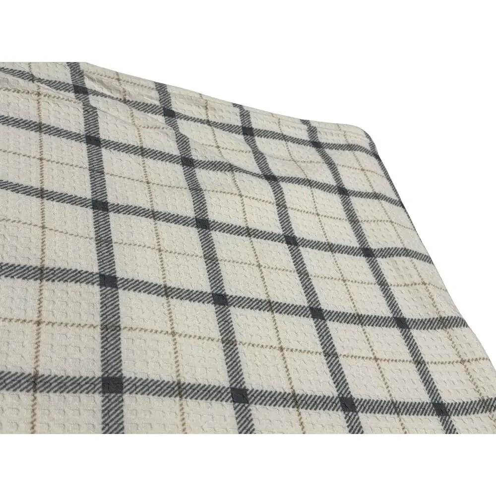 Cream Plaid Print Throw Blanket Reversible Ivory Side Accent Cover Light Damage